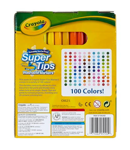 Crayola Super Tips Marker Set (100ct), Fine Point Washable Markers, Drawing Markers for Kids & Adults, Great for Thick & Thin Lines