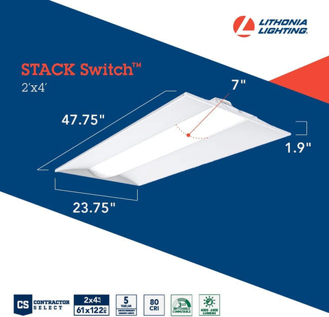 Lithonia Lighting 2x4 LED Troffer Light, Adjustable Lumens, 3-in-1 CCT