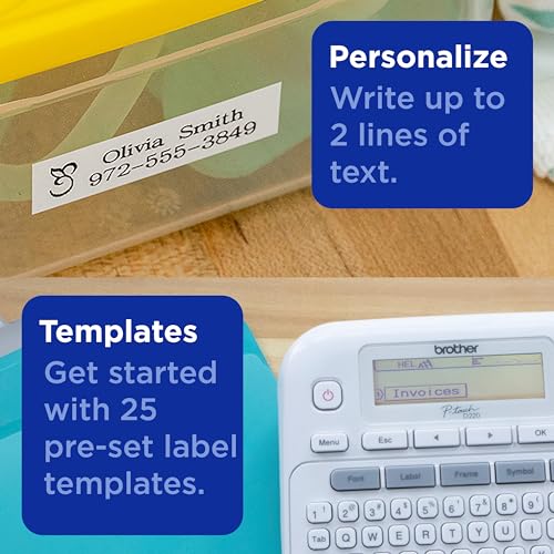 Brother P-Touch Label Maker, PTD220, Thermal, Inkless Printer for Home & Office Organization, Portable & Lightweight, QWERTY Keyboard, One-Touch Keys & 25 Pre-Set Label Templates Label Memory