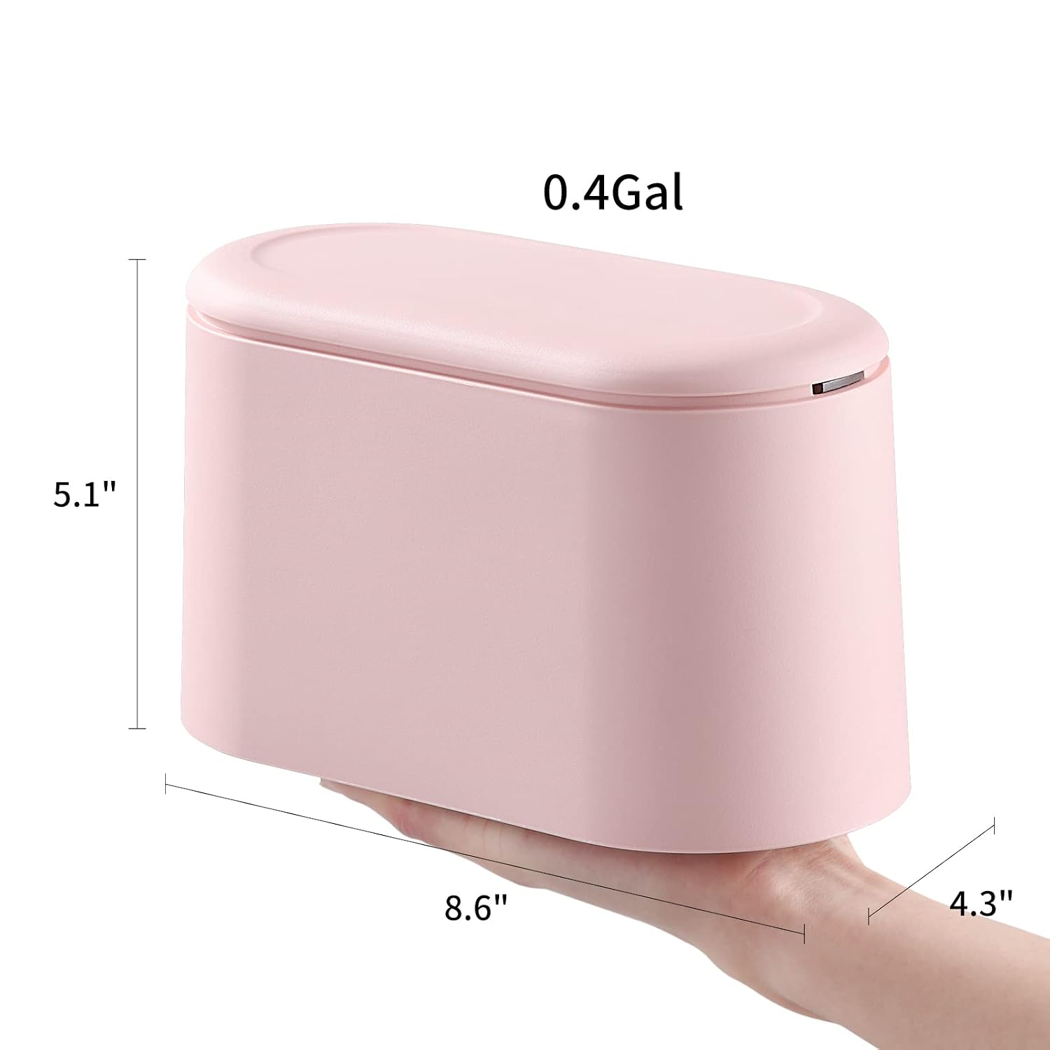 SUBEKYU Mini Trash Can with Lid,Small Desktop Trash Can,Pink 0.5 Gal