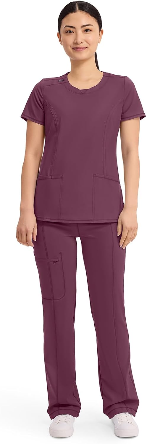 Cherokee Infinity Womens Round Neck Scrub Top with 3 Pockets