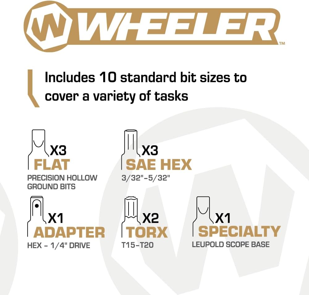 Wheeler Manual Firearms Accurizing Torque Wrench with Inch/Pounds Measurement, Bits and Storage Case for Scope Mounting, Gunsmithing and Maintenance