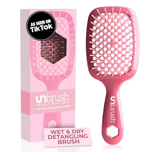 FHI Heat UNbrush Detangling Brush for Pain-Free Brushing on All Wet or Dry Hair Types — Durable DuoFlex Anti-Static Bristles, Lightweight Handle, Vented Hair Brush, Rose Dark Pink