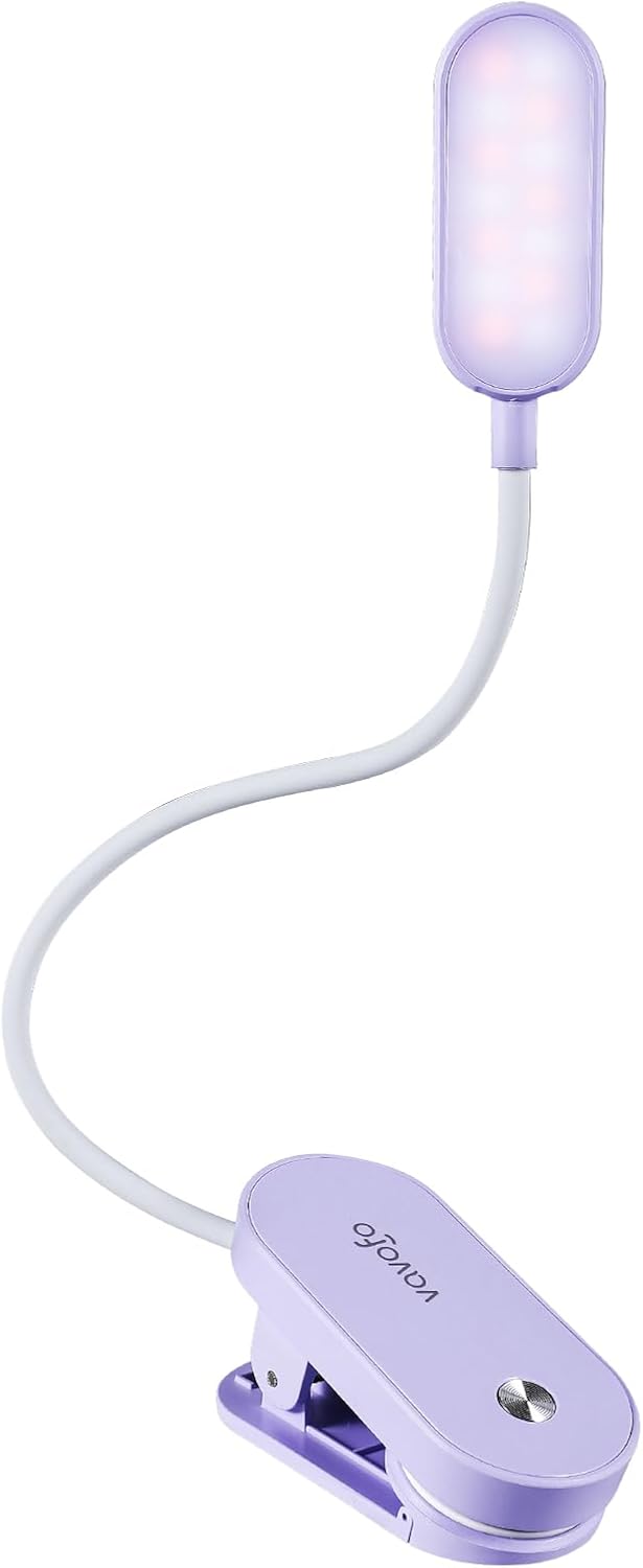 VAVOFO Rechargeable Book Light, 14 LEDs Eye Care Clip On Amber Reading Light for Bookworms Reading in Bed with 9 Colors 9 Brightness (Purple)