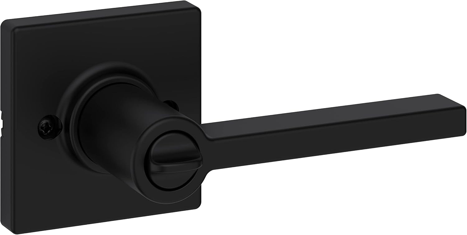 Kwikset Casey Entry Door Handle with Lock and Key, Secure Keyed Reversible Lever Exterior, For Front Entrance and Bedrooms, Matte Black , Pick Resistant Smartkey Rekey Security and Microban