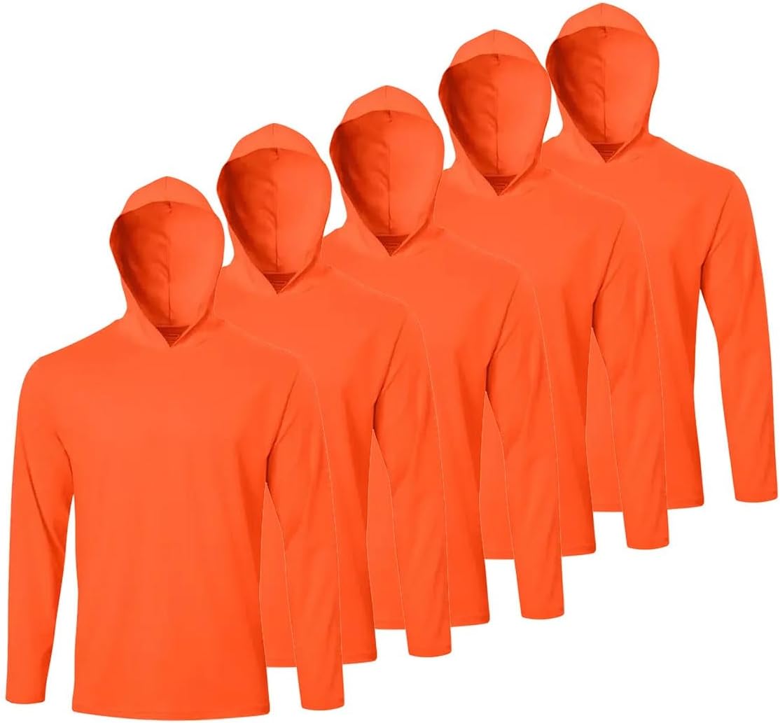 Facitisu Men Long Sleeve Tee Shirts with Hooded 5 Pack Athletic Pullover Dry Fit Sweatshirts Gym Hoodies