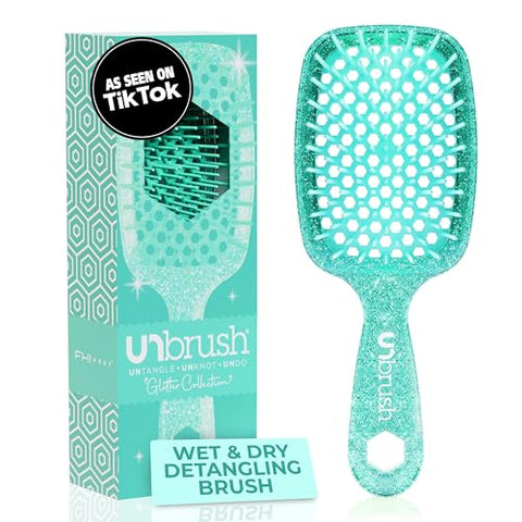 FHI Heat UNbrush Detangling Brush for Pain-Free Brushing on All Wet or Dry Hair Types — Durable DuoFlex Anti-Static Bristles, Lightweight Handle, Vented Hair Brush, Turquoise Green