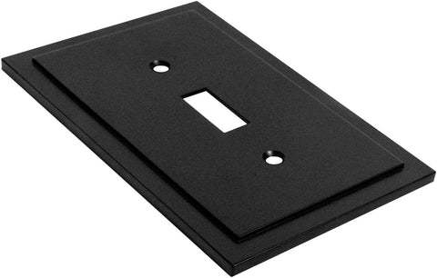 Henne Bery Modern Edge Decorative Wall Plate Switch Plate Outlet Cover, Durable Solid Zinc Alloy (Single Toggle 2PK, Matte Black)