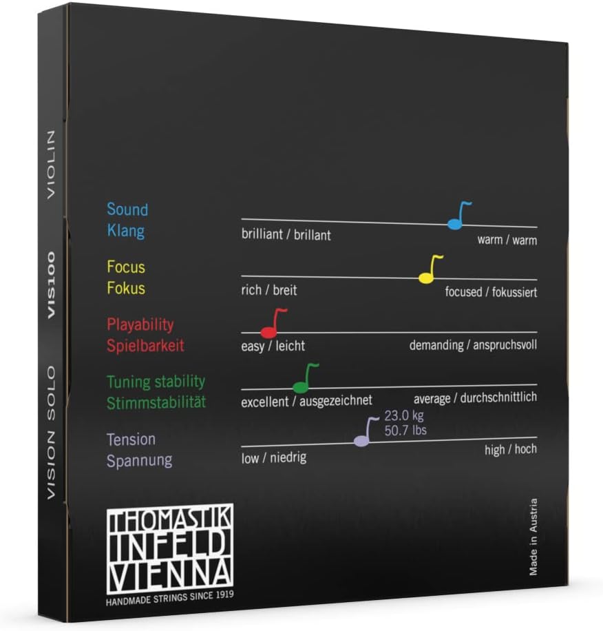 Thomastik-Infeld Vision Solo Violin Strings - High-Tech Synthetic Core for Smooth Bowing and a Quick Response - String Set Includes VIS01 VIS02 VIS03 VIS04 - Made in Vienna