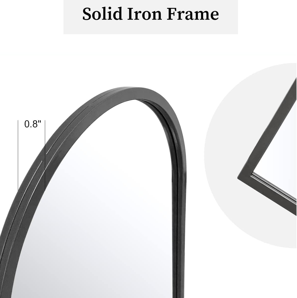 Dewfig Arched Window Wall Mirror, 42"x24" Windowpane Mirror, Black