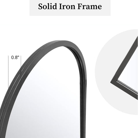 Dewfig Arched Window Wall Mirror, 42"x24" Windowpane Mirror, Black