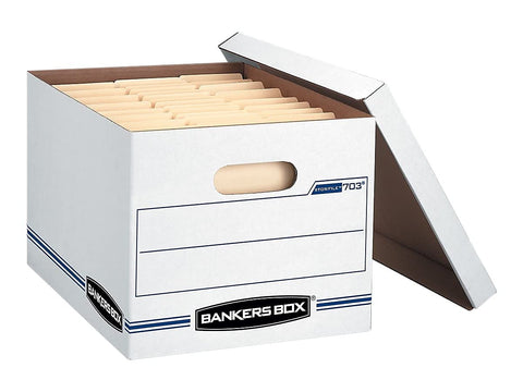 Bankers Box 12 Pack STOR/FILE Basic Duty File Storage Boxes, Standard Assembly, Lift-off Lid, Letter/Legal, White/Blue