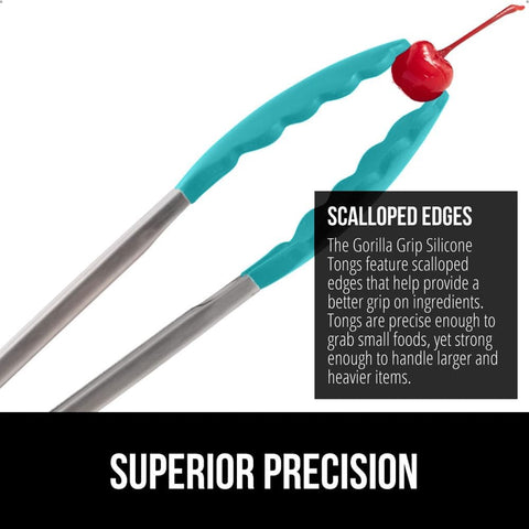GORILLA GRIP Stainless Steel Kitchen Tongs for Cooking, 2 PK, Turquoise