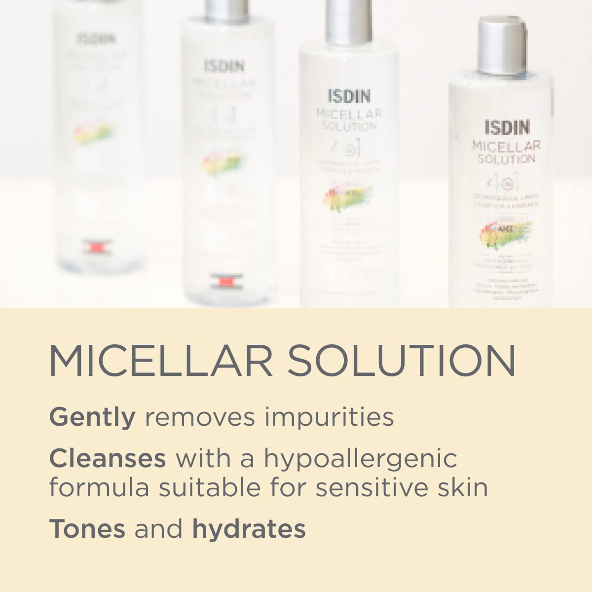 ISDIN Micellar Solution, 4 in 1 Makeup Remover, Cleanser, Hydrating Toner - Suitable for Sensitive Skin, 13.5 Fl. Oz