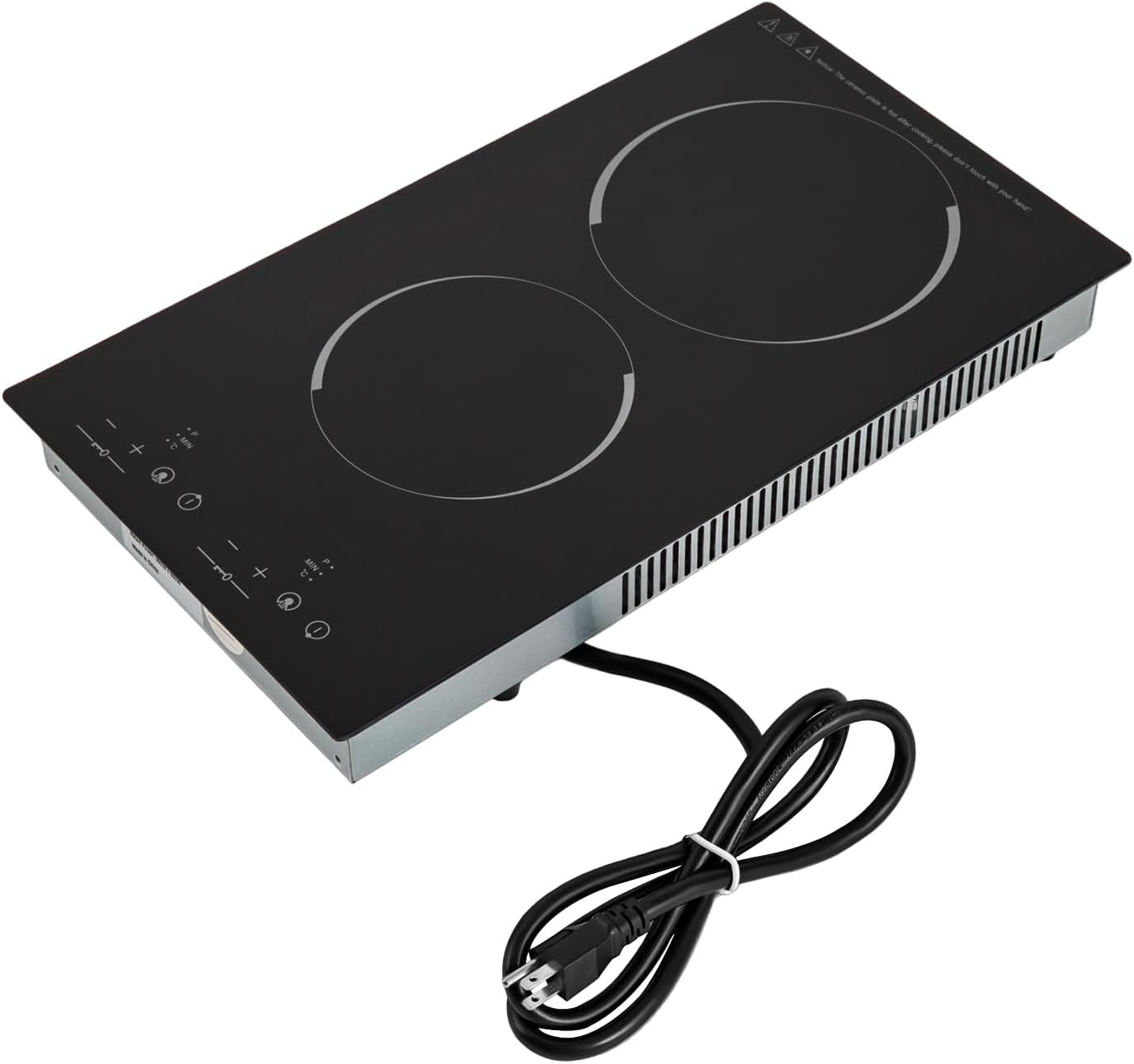 2 Burners Electric Cooktop, 110v 1500W Plug in Ceramic Cooktop, 20 Inch Countertop & Built-in Electric Stove Top with Child Safety Lock, Timer, Over-Temperature Protection, Sensor Touch Control