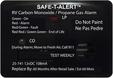 Safe T Alert 25 Series Mini Dual LP/CO Alarm - Propane and Carbon Monoxide Alarm - Surface Mount, Black - 25-741-BL