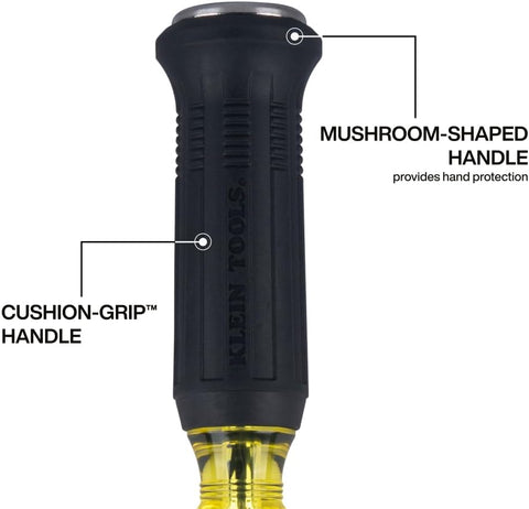 Klein Tools 6007DD 5/16-Inch Keystone Demolition Screwdriver, 7-Inch Blade, Steel Tip-to-Cap Construction Demo Screwdriver, Cushion-Grip Handle, Oversized Strike Cap, Square Shank with Wrench Assist