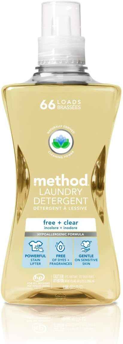 method Concentrated Laundry Detergent, Free + Clear, 53.5 fl oz, 4 Pack | Powerful Stain Lifter, Free of Dyes & Fragrances, 66 Loads Per Bottle