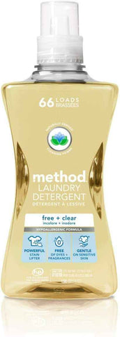 method Concentrated Laundry Detergent, Free + Clear, 53.5 fl oz, 4 Pack | Powerful Stain Lifter, Free of Dyes & Fragrances, 66 Loads Per Bottle