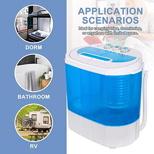 SUPER DEAL Small Portable Washing Machine 9.9lb Mini Compact Washer Twin Tub Laundry Machine Top Load Spinning and Washing Combo 6.57 FT Inlet Gravity Drain Hose