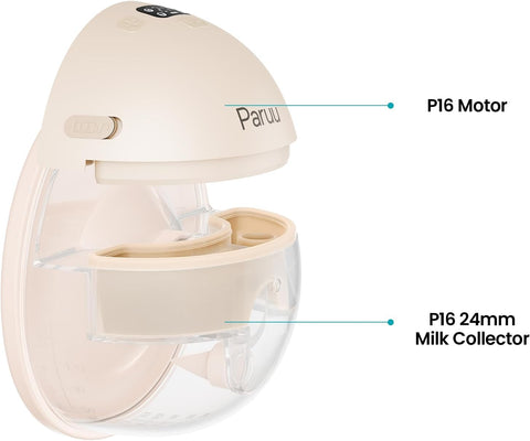 Paruu P16 Replacement Full Set Collector Cup, Only Compatible with P16 Wearable Breast Pump (150ml, 24mm Flange), Original Accessories（Nude, 1 Set