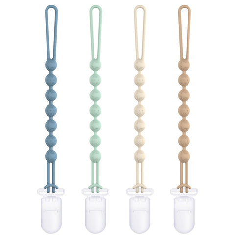 Cuddle Campus Silicone Pacifier Clip Holder with One Piece Design,Soft Flexible Binky Clips with Texture for Baby Boy and Girl Pack of 4 (0-6m)
