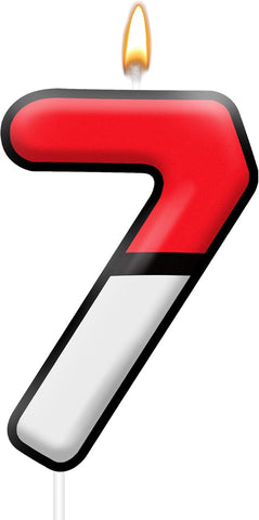Number 7 Cartoon Candle Red and White Birthday Cake Candle Numeral for Animated Birthday Decoration Cartoon Party Supplies (Number 7)