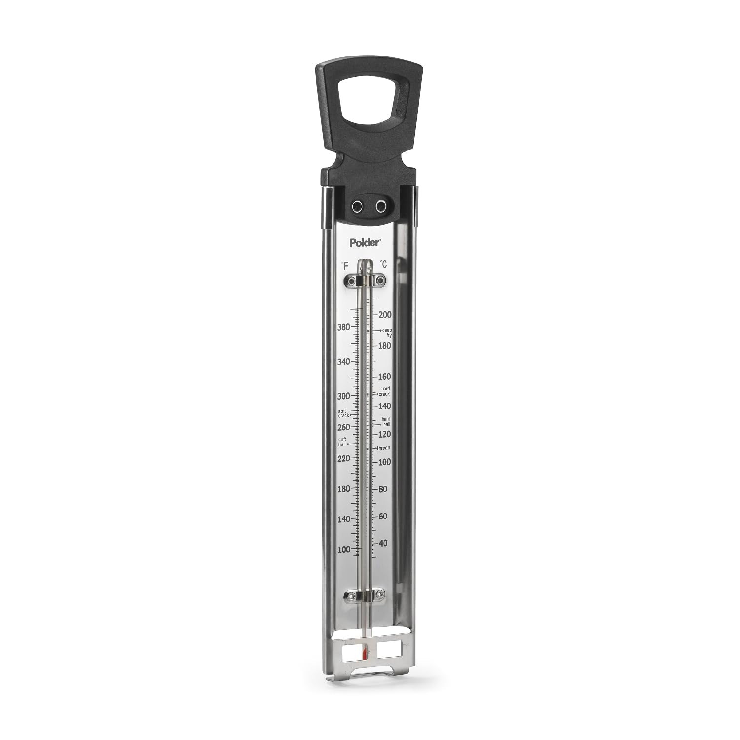 Polder Candy Thermometer, Stainless Steel Cooking Thermometer with Pot Clip, for Jam, Syrup, Jelly, Yogurt, and Deep Fry, 12"
