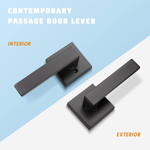 KNOBWELL 2 Pack Premium Matte Black Closet Door Handles Passage Function Heavy Duty Lever Door Handle, Door Handles for Left or Right Handing, Interior Door Handle
