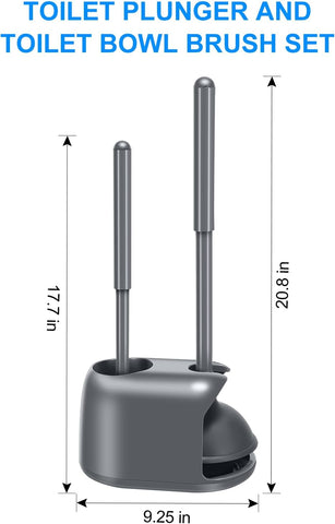 SetSail 3 Packs Toilet Brush and Plunger Set for Bathroom Cleaning, Gray