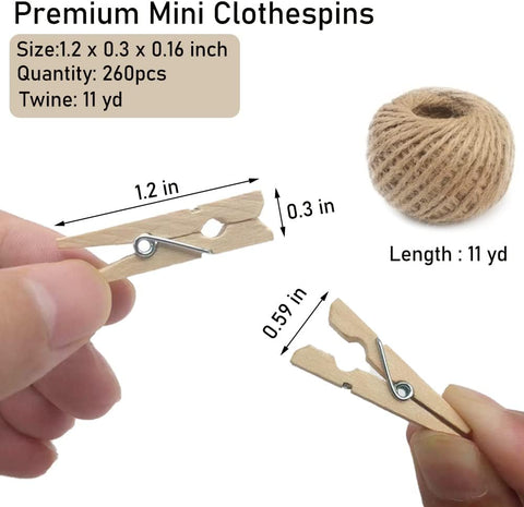 Mini Clothes Pins, 260 PCS Small Wooden Clothes Pins for Photos