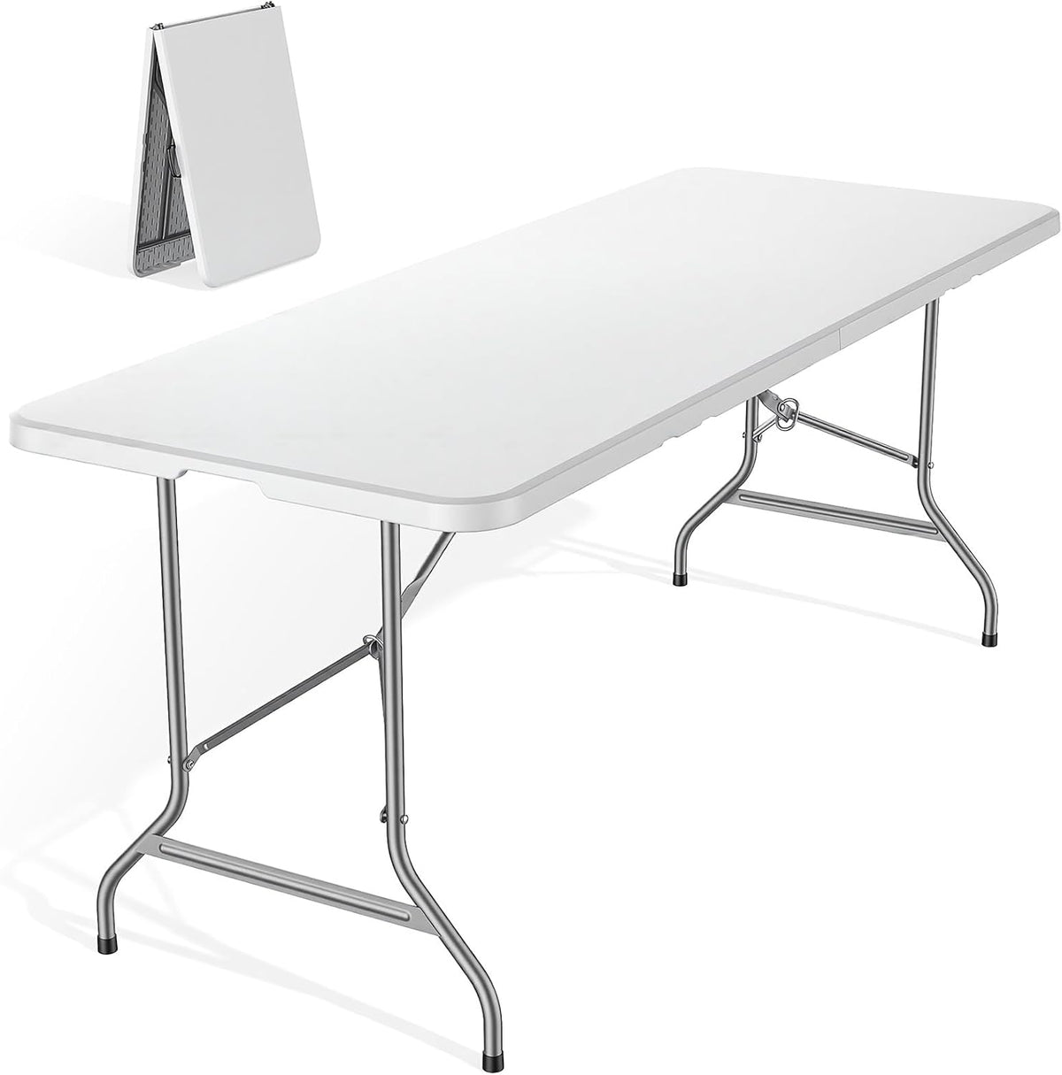 DUMOS 6 FT Folding Picnic Table, Portable Plastic Table, Easy to Keep