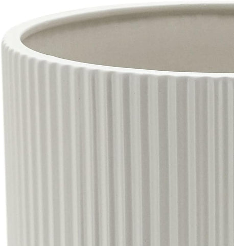 Amazon Basics Fluted Ceramic Planter Pot for Indoor Outdoor Plants, Round Flower Pot with Drainage Hole, 8-inch, White