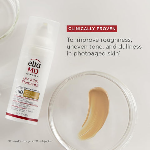 UV AOX Elements Tinted Mineral Face Sunscreen Lotion, Tinted Moisturizer for Face SPF 50 with Antioxidants