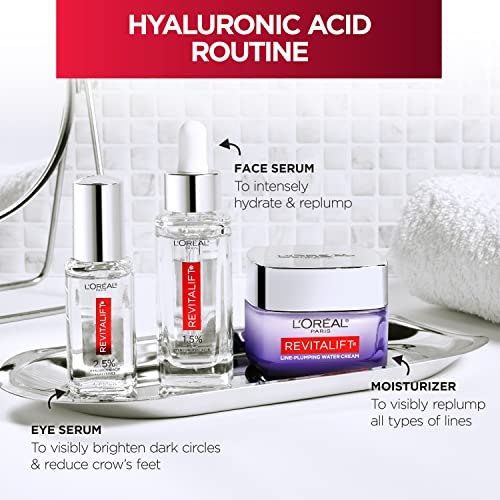 L'Oreal Paris Revitalift Hyaluronic Acid + Caffeine Hydrating Eye Serum for Dark Circles, Fragrance Free .67 fl. oz + Moisturizer Sample