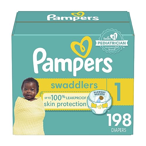 Pampers Swaddlers Diapers - Size 1, One Month Supply (198 Count), Ultra Soft Disposable Baby Diapers