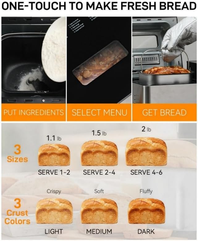 2LB Large Bread Maker, 25‑IN‑1 Automatic Bread Machine