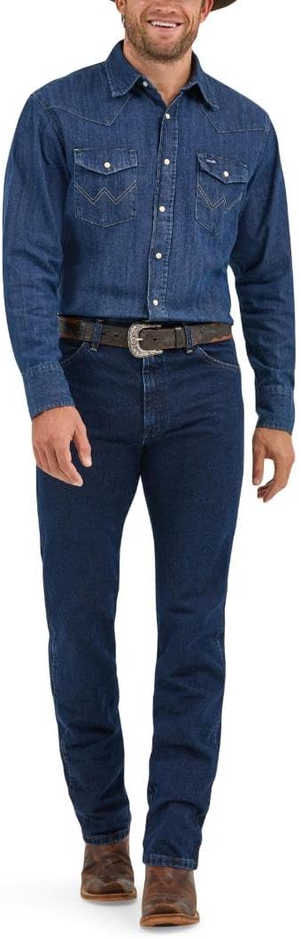 Wrangler Men's Cowboy Cut Western Long Sleeve Snap Work Shirt Washed Finish
