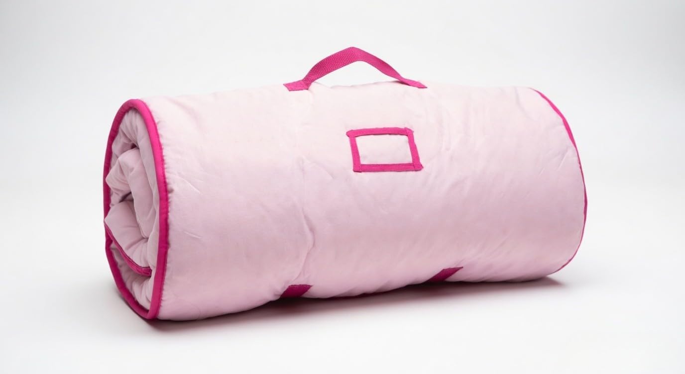 EVERYDAY KIDS Toddler Nap Mat with Removable Pillow -Princess Storyland- Carry Handle with Fastening Straps Closure, Rollup Design, Soft Microfiber for Preschool, Daycare, Sleeping Bag -Ages 2-6 years