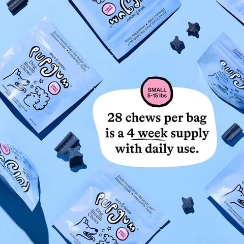 Spot & Tango PupGum Dog Dental Chews for Fresh Breath & Clean Teeth – Clinically Proven Ingredients – Human-Grade, Vet-Developed Daily Dental Treats for Dogs <15lbs – 28 Chews – Made in USA