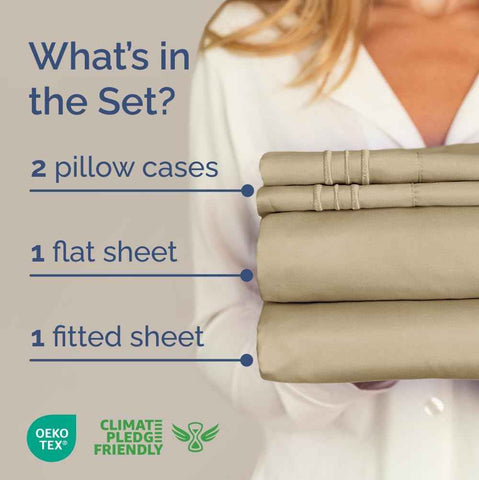 Queen Size 4 Piece Sheet Set - Comfy Breathable & Cooling Sheets - Beige