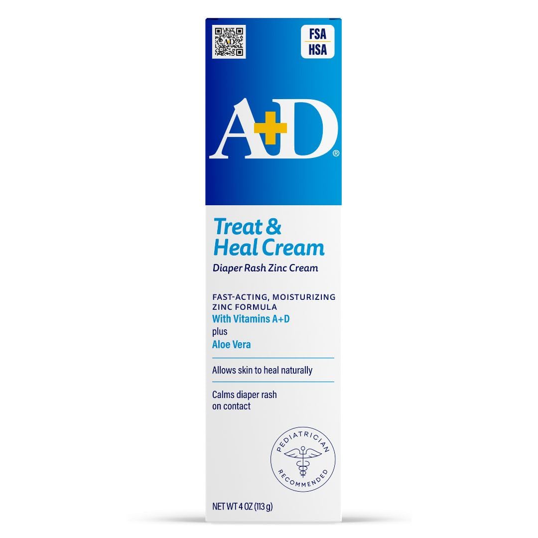 A+D Zinc Oxide Diaper Rash Cream - Soothes & Treats Diaper Rash - Zinc Oxide 10% Dimethicone 1% - Easy Spreading Diaper Rash Cream for Baby, Healing Skin Ointment for Red, Irritated Skin - 4oz