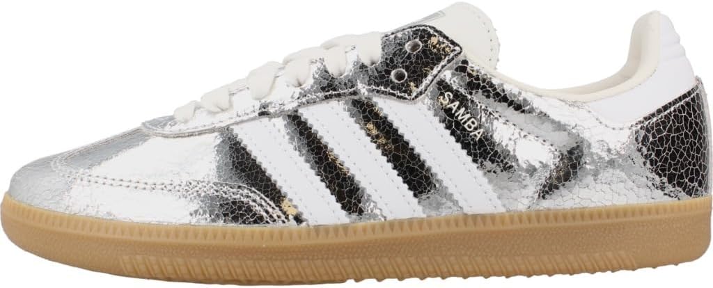 adidas Samba OG Womens Sneaker (Silver Metallic Cracked Leather, 7.5)