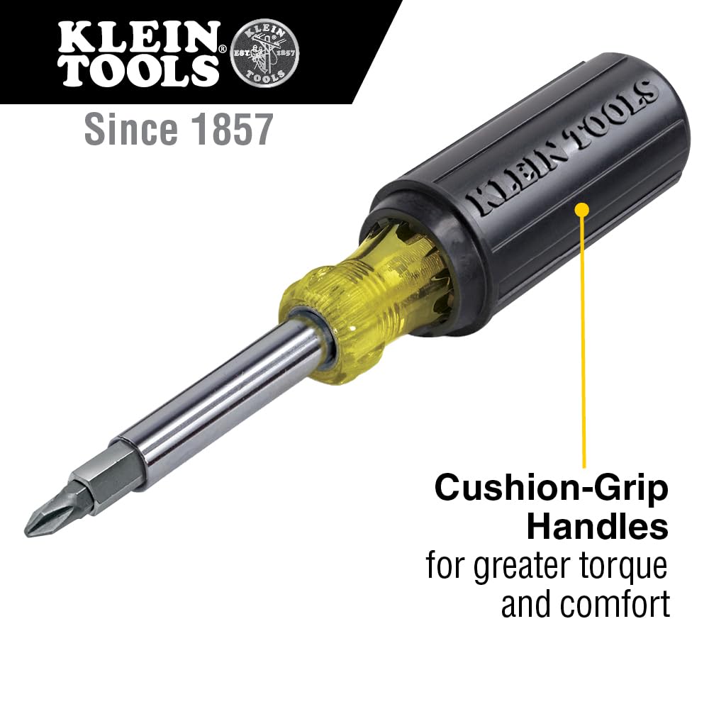 Klein Tools 32500 11-in-1 Screwdriver / Nut Driver Set, 8 Bits (Phillips, Slotted, Torx, Square), 3 Nut Driver Sizes, Cushion Grip Handle