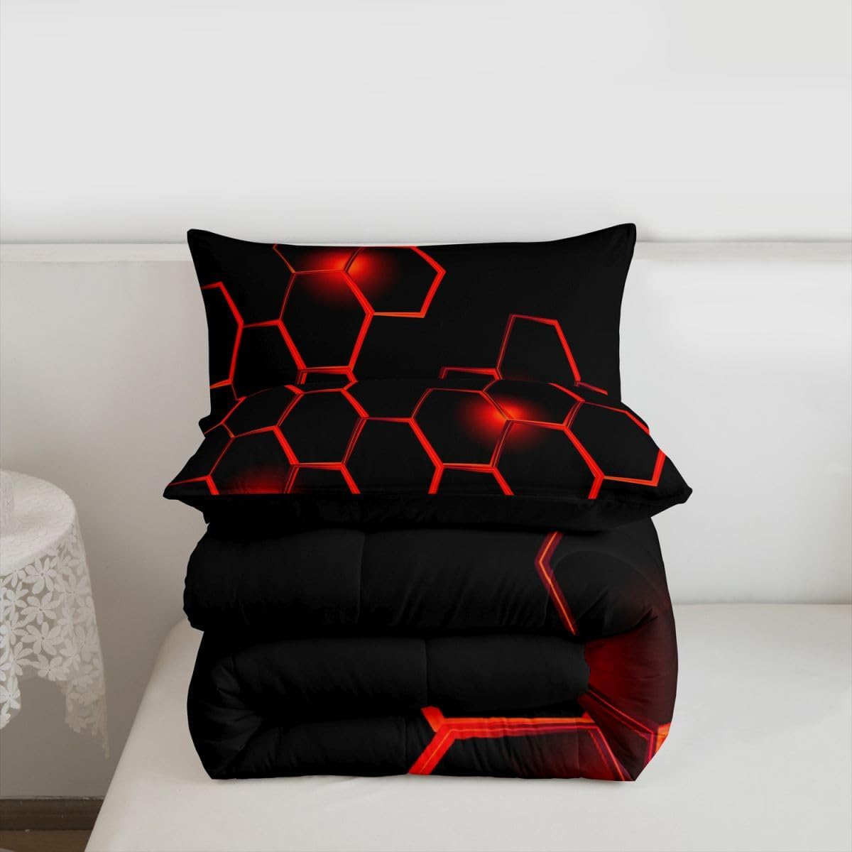 Feelyou Honeycomb Kids Comforter Set Modern Hexagon Bedding Set for Boys