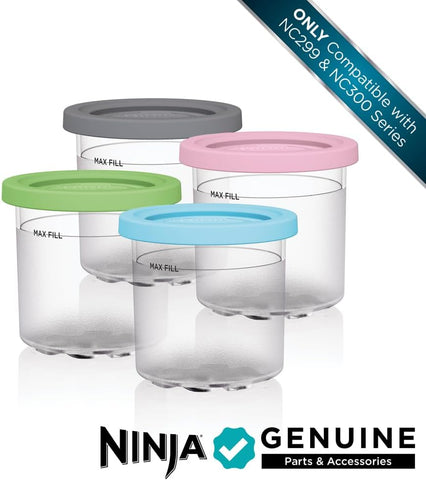 Ninja CREAMi Original Pints 4 Pack, Compatible with NC299AMZ and NC300s Series Ice Cream Makers, BPA-Free and Dishwasher Safe, Color Lids, 1 Pint Each, Clear, Grey, Lime, Pink, Aqua, XSKPLD4BCD