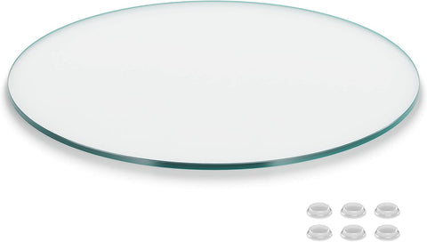 The Better Bevel 24 inch Round Glass Table Top - Clear Tempered Glass Surface Protector - Safe Flat Polished Edge - Coffee, Dining and End Table