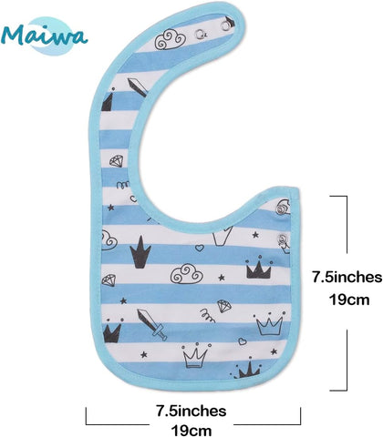 Maiwa 6 Pack Waterproof Cotton Baby Bibs for Girls Boys for Drooling Eating with Snaps
