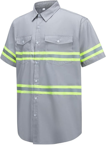Ousafeve Class 3 Hi Vis Button Up Safety Work Shirts for Men Reflective