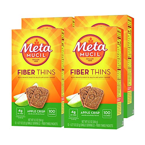 Metamucil, Fiber Thins, Daily Psyllium Husk Fiber Supplement, Supports Digestive Health and Satisfies Hunger, Apple Crisp Flavor, 4 Packs x 12 Servings (48 Total Servings)